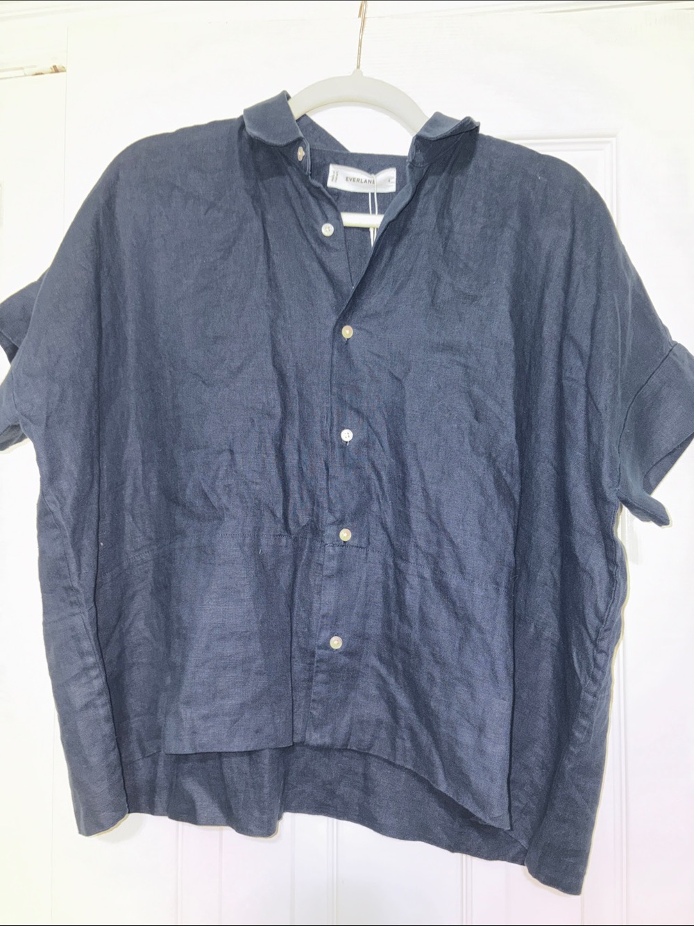 NWT Everlane Navy Short-Sleeve Linen Button Down Size 4